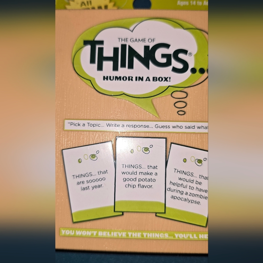 The Game of THINGS Party Card Game — Green & White Box Humor In A Box New Sealed